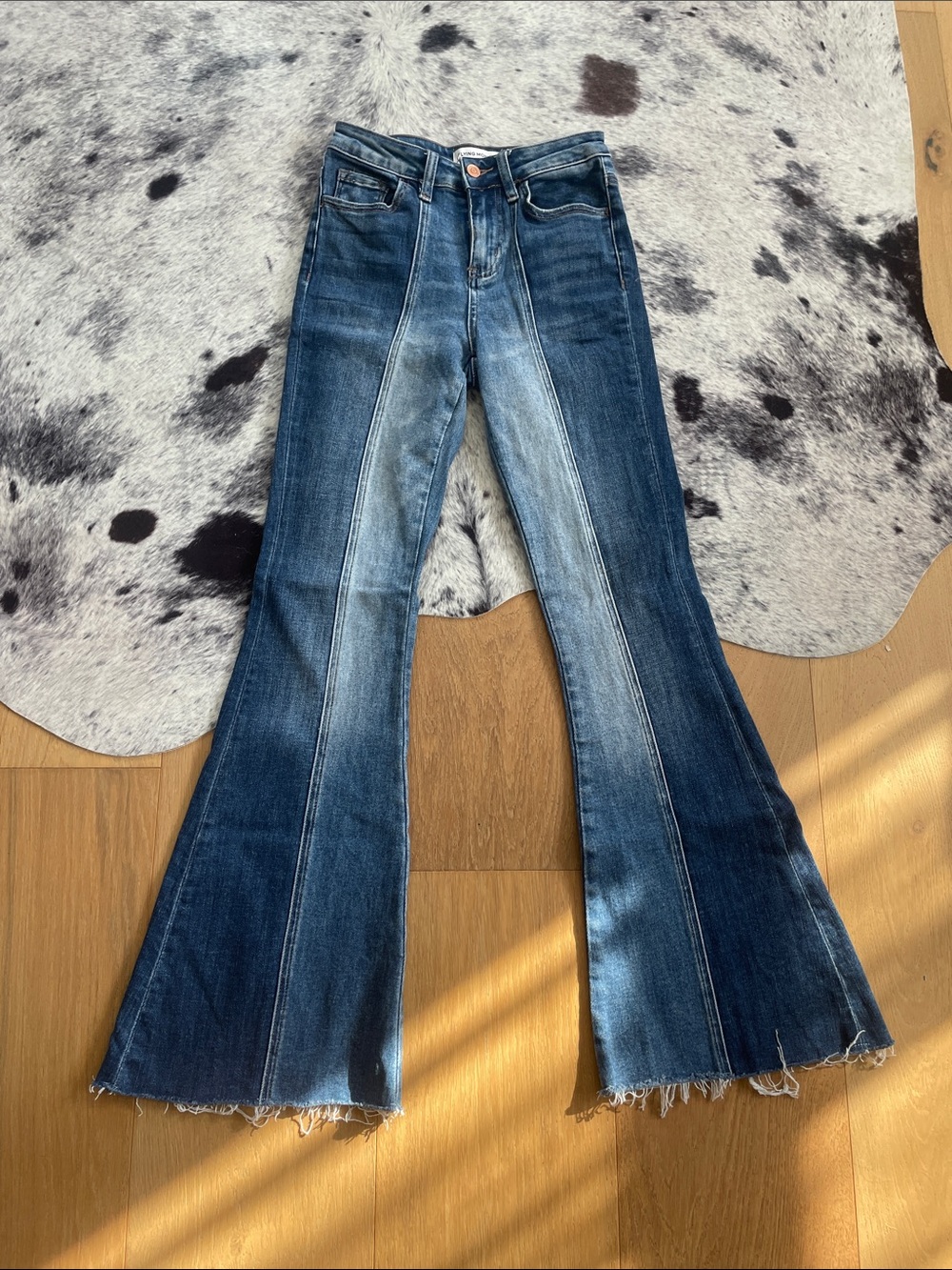 Flying Monkey Women's Two-Tone Blue Flared Jeans